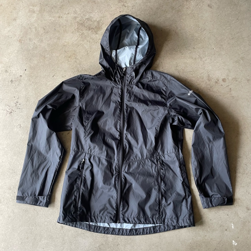 Columbia Packable Black Lightweight Waterproof Outdoor Zip Jacket Womens Large